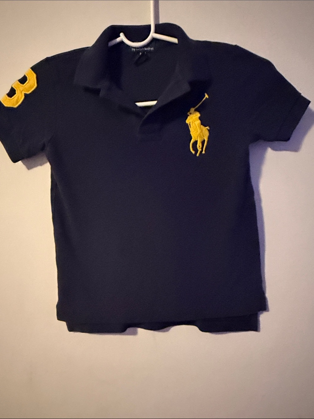 Polo by Ralph Lauren Navy Polo with Yellow Pony & Sleeve Patch